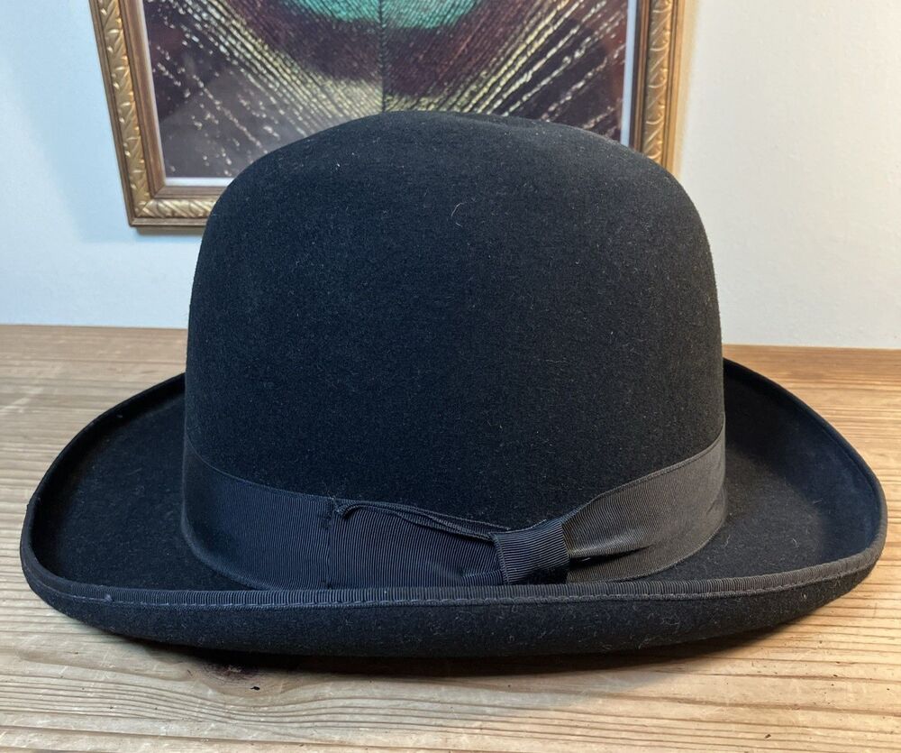 Vintage Bianchi Men’s Bowler Derby Hat Size 7 Black Felt With Tag USA Steampunk